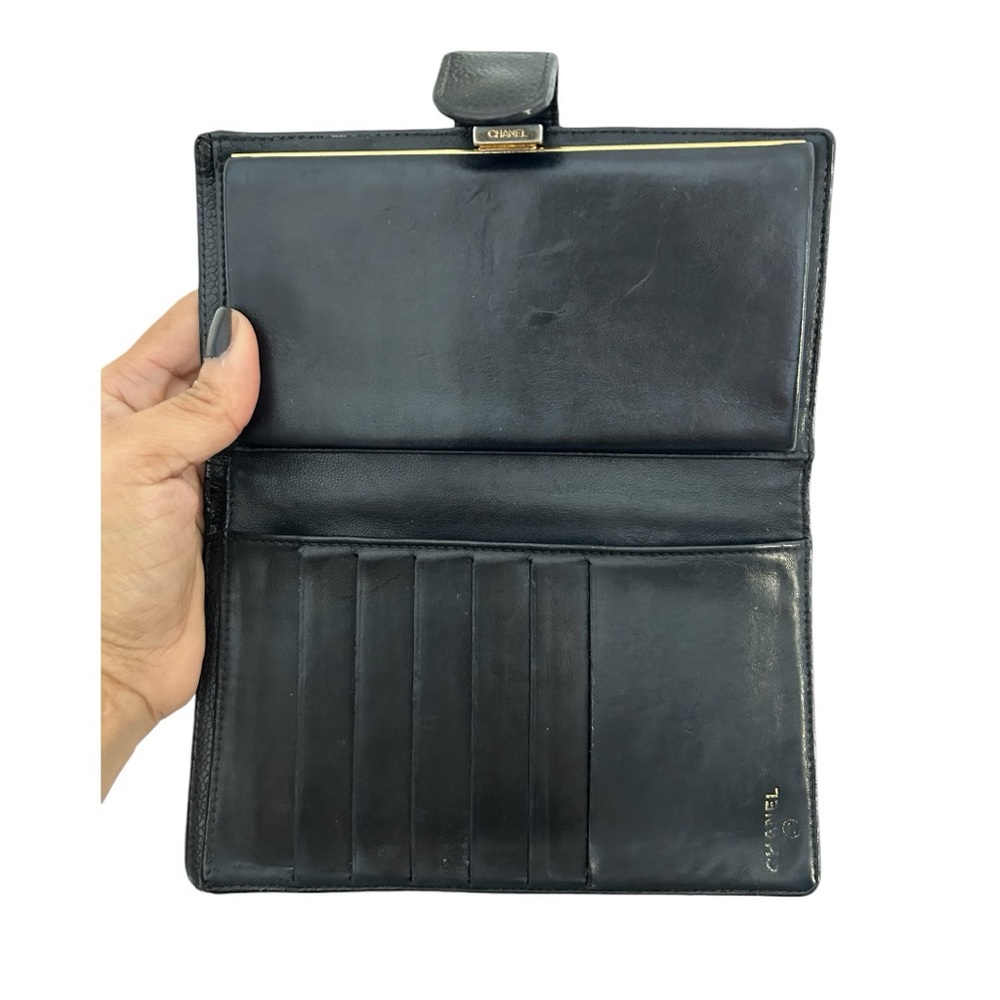 CHANEL CC Caviar Skin Leather Bifold Long Vintage Womens Wallet Black Authentic - Picture 6 of 17